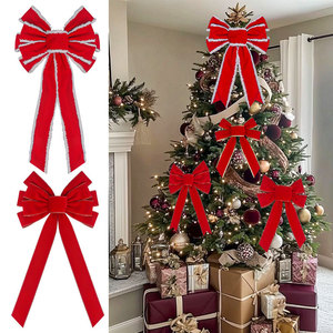 Pita Beludru Merah Besar Berumbai untuk Hiasan Puncak Pohon Natal, Pinggiran Emas, Bahan Dacron, 28CM*50CM, Dapat Digunakan Kembali, Grosir Pabrik, untuk Digantung - Product Image 3