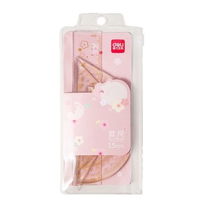 Juego de reglas Deli de 15 cm, herramientas matemáticas de plástico rosa para estudiantes, uso escolar - Product Image 5