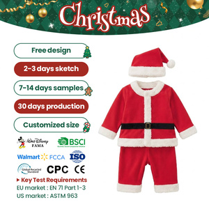 Ensemble de costume de Père Noël pour bébé FAMA CPC CE, chapeau, ceinture, bottes, combinaison en peluche rouge, vente en gros pour enfants, faible MOQ, OEM personnalisé, nouveau design - Product Image 1
