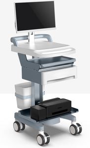 Adjustable Height Hospital Equipment <strong>Trolley</strong> with Monitor Mount <strong>Printer</strong> Shelf Drawer ABS Tray Silent Castors - Product Image 4