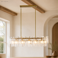 Lámpara Colgante LED Rectangular de Cobre Vintage, Estilo Francés Moderno, con Cristales Helados, para Comedor y Cocina, Venta al por Mayor