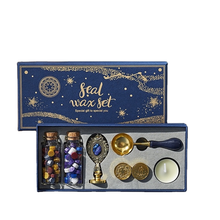 Винтажный набор штампа для восковой печати с металлическим штампом, противообжигающий воск, плавильная ложка, восковые бусины