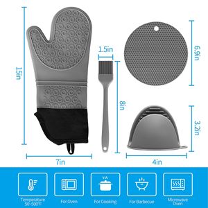 Gants de cuisine en silicone imperméables et isolés, résistants à la chaleur, doublés de polaire, épaissis, antidérapants, mitaines de four - Product Image 3