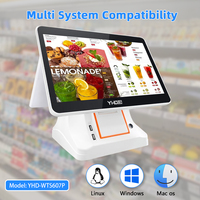 Caisse enregistreuse électronique multi-interface 15,6 pouces, double écran, système POS tout-en-un Windows Android avec imprimante 58 mm