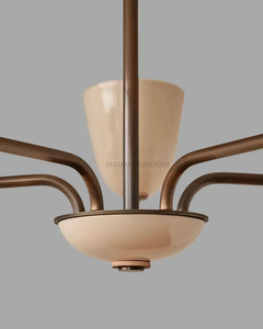 Lustre LED italien élégant de style Mid-Century Modern en laiton, 5 lumières, abat-jour crème, hauteur réglable, protection oculaire, pour salon - Product Image 5