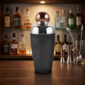 Coctelera de grado alimenticio de acero inoxidable Deluxe con estampado Coctelera negra Botella coctelera de barman negra Tapa clásica - Product Image 4