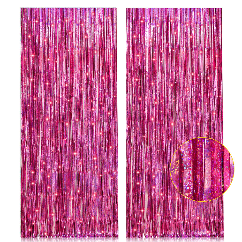 Feestartikelen Verjaardag Bruiloft Bachelorette Baby Shower Achtergrond Decoratie 3.2X 8.2ft Roze Metallic Klatergoud Folie Franje Gordijnen