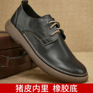 Chaussures habillées pour hommes en cuir véritable à bout rond, lacées, confortables, pour le bureau et la carrière, toutes saisons, semelle extérieure en caoutchouc - Product Image 5
