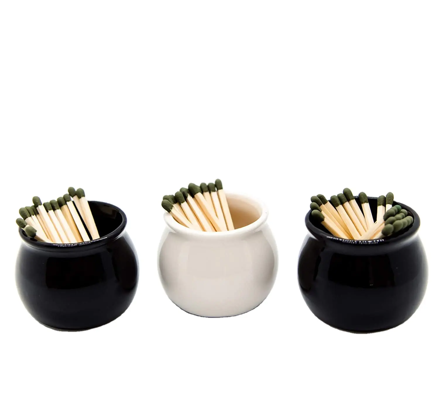 Porta bastoncini di fiammifero in ceramica nera con attaccante sul fondo abbinamento carino per porta fiammifero camino vaso da bagno