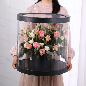 Boîte à fleurs en carton avec fenêtre en plastique, logo personnalisé, pour bouquet de roses rondes en PVC transparent, vente en gros pour fleuristes - Product Image 5