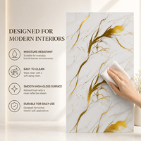 Panneau mural en PVC brillant MORLENX en or blanc artistique, effet marbre UV, pour décoration murale de luxe