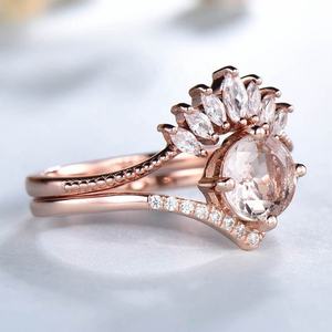 Anillo de Compromiso Vintage con Morganita Rosa, Conjunto de Anillos Apilables Curvos de Oro Rosa de 14K para Regalo de Compromiso, Fiesta o Aniversario - Product Image 4