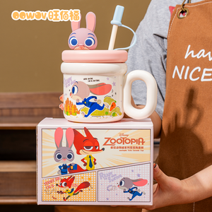 <span class=keywords><strong>Mug</strong></span> en céramique de dessin animé <span class=keywords><strong>Disney</strong></span> avec paille, couvercle et poignée, tasse à café et à lait pour le bureau, la maison et les cadeaux - Product Image 3