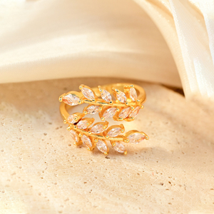 Anillo de Doble Hoja en Tono Plata al por Mayor, Anillo Abierto de Cristal CZ Talla Marquesa, Joyería de Tendencia al por Mayor - Product Image 5