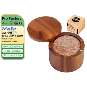 Acacia Salt Cellar 9 Ounces Capacity Wood <b>Spice</b> <b>Box</b> With Swivel Cover Jar for Kitchen - Product Image 1