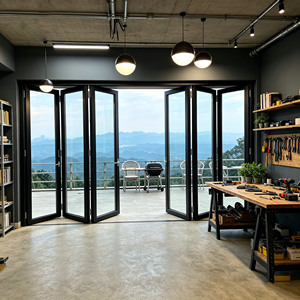 Porte accordéon de balcon, design à double battant, isolation thermique, certifiée AS2047, en alliage d'aluminium, verre trempé, portes pliantes pour patio - Product Image 1