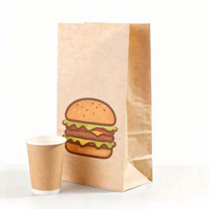 Sac en papier kraft écologique brun pour l'emballage de hamburgers, pizzas et sushis - Anti-graisse, logo personnalisé, utilisation pour les fast-food - Product Image 1