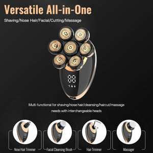 Gouden multifunctionele oplaadbare scheerapparaat met 7 mesjes, waterdicht scheerapparaat, baard- en neushaartrimmer voor heren, elektrisch scheerapparaat - Product Image 2