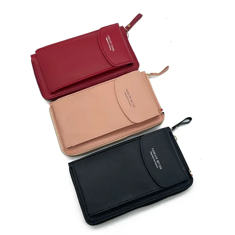 Custom Leather Women Shoulder Mobile Phone Bag Saffiano Leather Mini Crossbody Phone Bag For Iphone