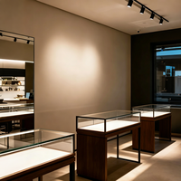 Minimalistische Holz-und-Glas LED-Beleuchtete Vitrinen Moderne Einzelhandels-Schaukästen für Schmuck, Brillen & Luxusgüter