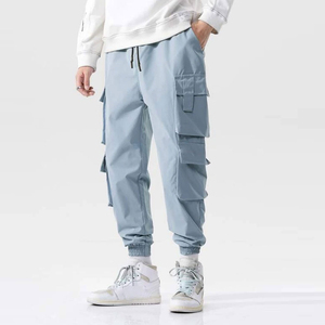 Mens Multi <b>Pocket</b> Mid Waist Cargo Pants Outdoor Utility Casual Cotton Straight Leg Quick Dry Breathable <b>Trousers</b> - Product Image 1