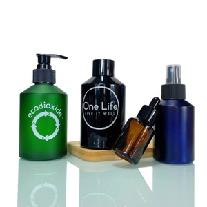 Luxury 120ml 200ml Matte Black Green Glass <b>Bottle</b> 4oz Slant Gel Wash Body Lotion <b>Pump</b> <b>Bottle</b> for Men Skin Care Packaging - Product Image 4