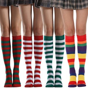 Großhandel Regenbogen gestreifte lange Kleid Socken Frauen Knie Oberschenkel hohe Winters ocken Kompression Party Schule Happy Mood - Product Image 1