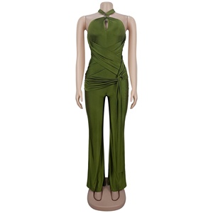 X7570 - Elegante y Sexy <span class=keywords><strong>Mono</strong></span> Negro con <span class=keywords><strong>Cuello</strong></span> <span class=keywords><strong>Halter</strong></span> y Aberturas para Mujer, Pantalones Anchos de Una Pieza para Fiesta Nocturna o Club - Product Image 5