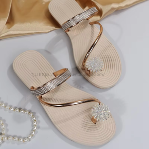 New European American Summer Outdoor Beach Sandals Plus Size <b>Women</b> <b>Women's</b> Flat Slippers Rhinestone <b>Slip</b>-On Foreign Trade - Product Image 4
