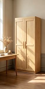 Armoire scandinave moderne en bois avec portes battantes style Shaker, meuble de rangement autoportant en bois massif pour chambre à coucher - Product Image 5