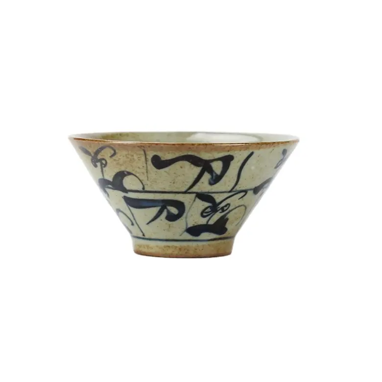 RZJS01 Mentah Bahan Tanah Liat Tangan Cat Biru dan Putih Kaligrafi Cina Gaya Lama Mangkok Keramik Sup