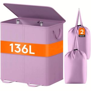 136L Purple <b>Large</b> Laundry <b>Baskets</b> Freestanding Laundry Hampers Collapsible Clothes Hamper with Reinforced Handles - Product Image 1