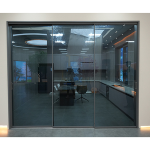 Porte coulissante innovante à vitrage synchrone à 3 voies, cadre <span class=keywords><strong>intérieur</strong></span> <span class=keywords><strong>en</strong></span> aluminium, <span class=keywords><strong>cloison</strong></span> de <span class=keywords><strong>verre</strong></span> mobile pour maisons de cuisine - Product Image 2