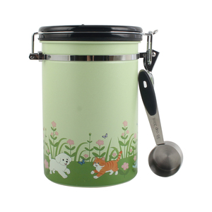 Pot de rangement hermétique réutilisable en forme de cylindre avec motif de chien et de chat de dessin animé pour le thé et le café, boîte à café en acier inoxydable - Product Image 4