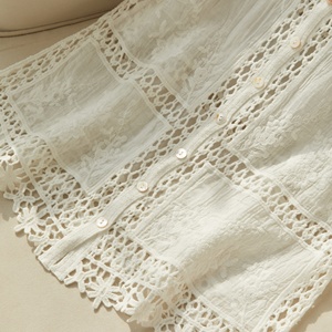 <strong>White</strong> Knitted Vintage Lace Crochet Short Sleeve <strong>Shrug</strong> for <strong>Women</strong> Hollow Casual Shirt Boho Summer Beach Holiday - Product Image 3