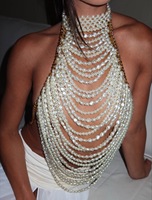 YXY-215 Collier ras du cou multi-couches en perles blanches fait main pour femmes, veste superposée, camisole, bijoux de corps, sexy, chaîne de corps à pampilles