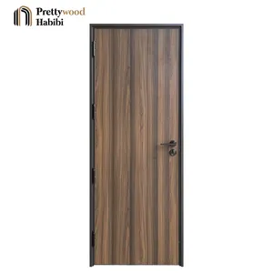 Prettywood bingkai sempit aluminium tahan air desain perumahan Modern pintu kamar Interior kenari Amerika untuk rumah