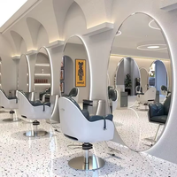 Station de Coiffage à Miroir en Acier Inoxydable avec Éclairage LED, Style Ovale Tendance pour Salon de Beauté