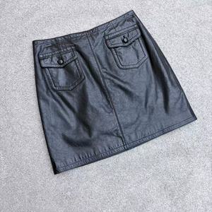 Jupe en cuir véritable noire avec fermeture éclair, mini-jupe en cuir pour femmes, jupe courte décontractée en forme de A pour femmes, décontractée pour tous les jours - Product Image 2