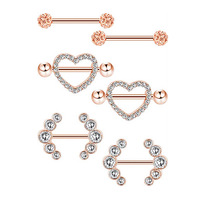 Mode Barbell Mamelon Anneau Piercing Bar Anneaux Bijoux Creative Punk Corps Bijoux Haute Qualité Zircon Coeur Anneaux Femmes