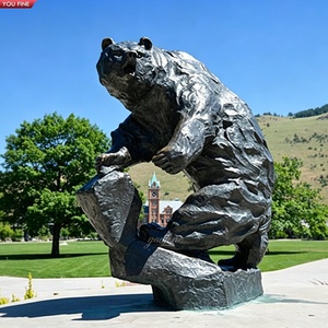 YOUFINE Statua di Orso in Bronzo a Grandezza Naturale, Scultura di Orso <span class=keywords><strong>Grizzly</strong></span> per Decorazione di Campus e Parchi all'Aperto - Product Image 1
