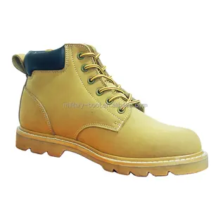 新设计优质固特异黄色磨砂皮安全登山靴