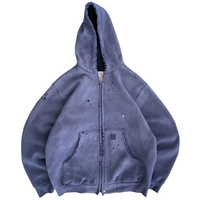 Sweat à capuche pour hommes personnalisé Vintage Boxy fermeture éclair 100% coton 500gsm en détresse ourlet court lavage à l'acide numérique DTG automne brodé