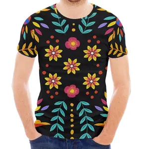 Moda Casual hombres camisetas México flores patrón diseño adulto ropa verano personalizado manga corta para hombre Unisex ropa de hombre