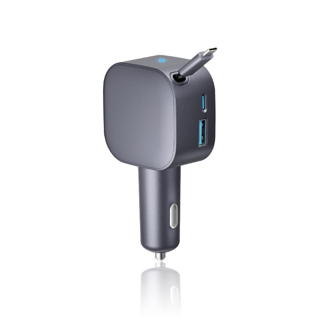105W 3-Port Retractable Car Charger, 2C1A USB C Fast Charger with 65W Retractable Cable, Cigarette Lighter Adapter for iPhone 17