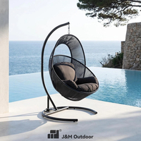 Fauteuil suspendu en rotin gris moderne J&M Outdoor avec coussin - Mobilier de jardin portable pour villa et atelier