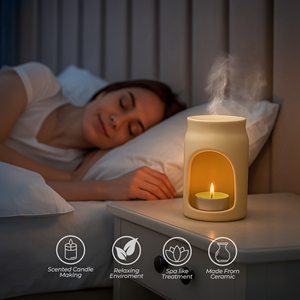 Premium Vanilla Ceramic Fragrance Oil Burner <b>Set</b> with 10ml Scented Oil and Tealight <b>Candles</b> Elegant Aromatherapy <b>Gift</b> - Product Image 2