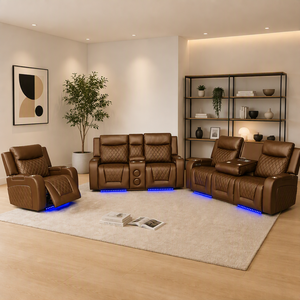 ชุดโซฟาปรับเอนไฟฟ้า หนังเทียม สามที่นั่ง ดีไซน์ร่วมสมัย พร้อมรีโมท ฟังก์ชั่นลำโพงบลูทูธ - Product Image 6