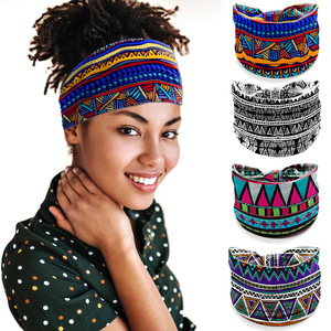 Bandeau élastique large bohème, foulard de yoga imprimé ethnique africain, accessoires de cheveux sportifs tendance pour femmes, vente en gros - Product Image 2