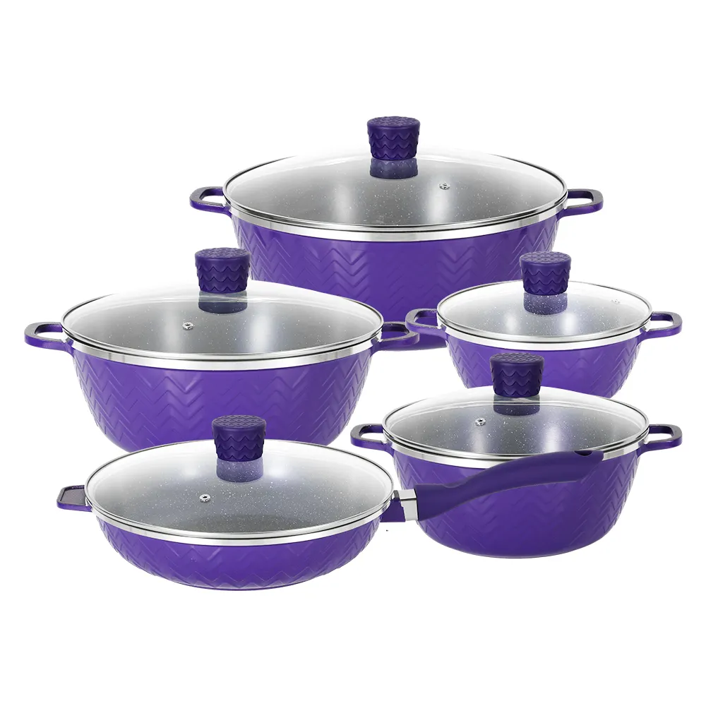 Set peralatan masak anti lengket, panci masak aluminium paduan anti lengket dengan tutup kaca